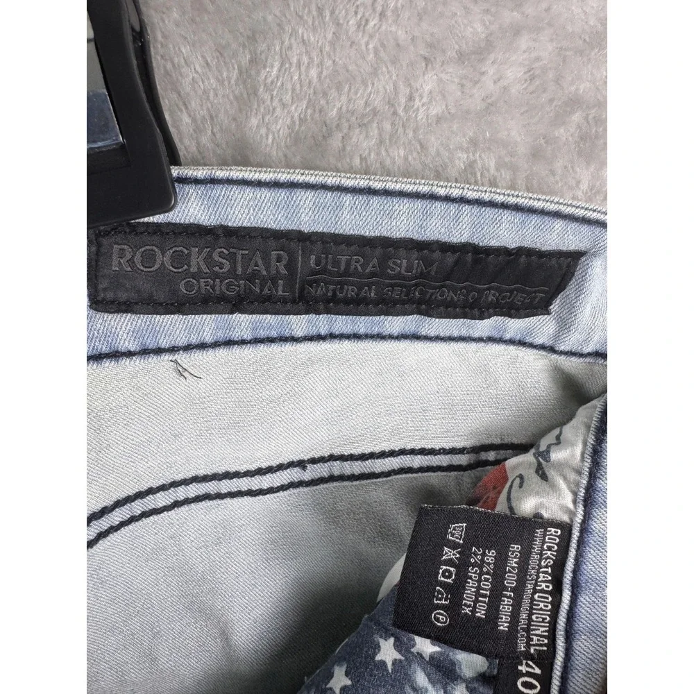 Rockstar Original Jeans Mens 40x30 Blue Distressed Skinny Denim RSM200-FABIAN
